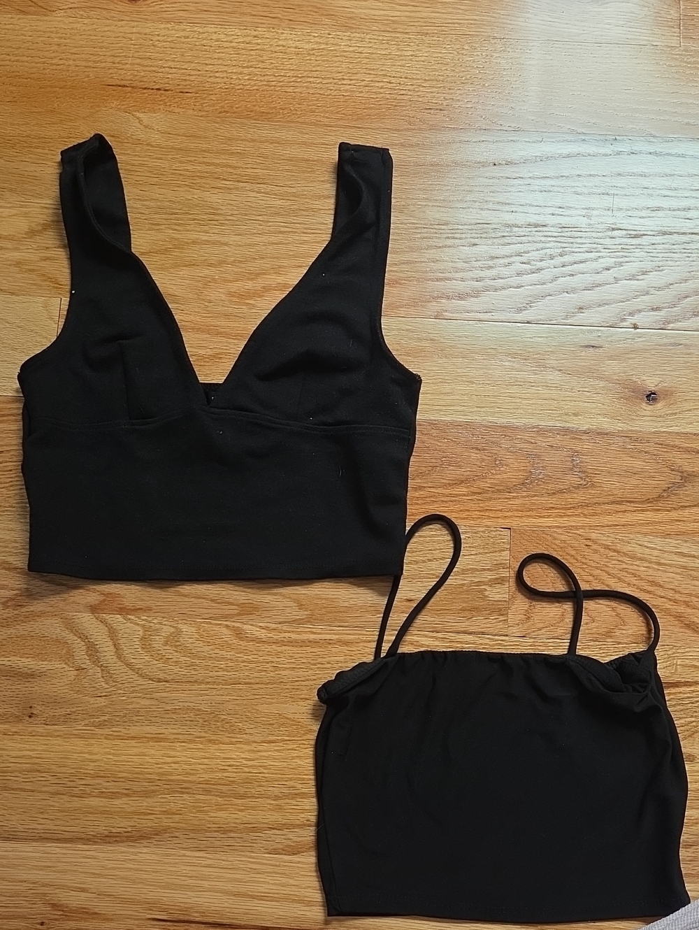 Fashion Nova Black Crop Tops Duo - Deep V & Spaghetti Strap
